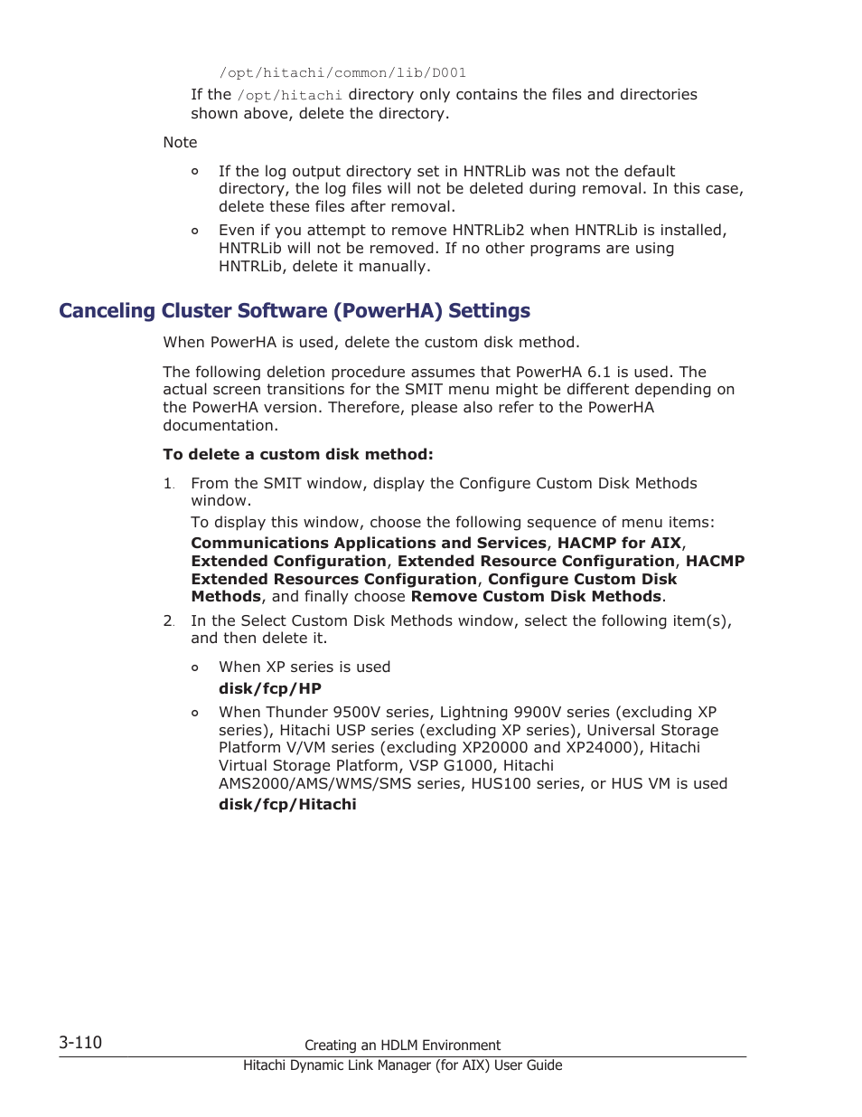 Canceling cluster software (powerha) settings, Canceling cluster software (powerha) settings -110, To do so, perform the procedure described in | Canceling cluster software | HP XP Racks User Manual | Page 176 / 504