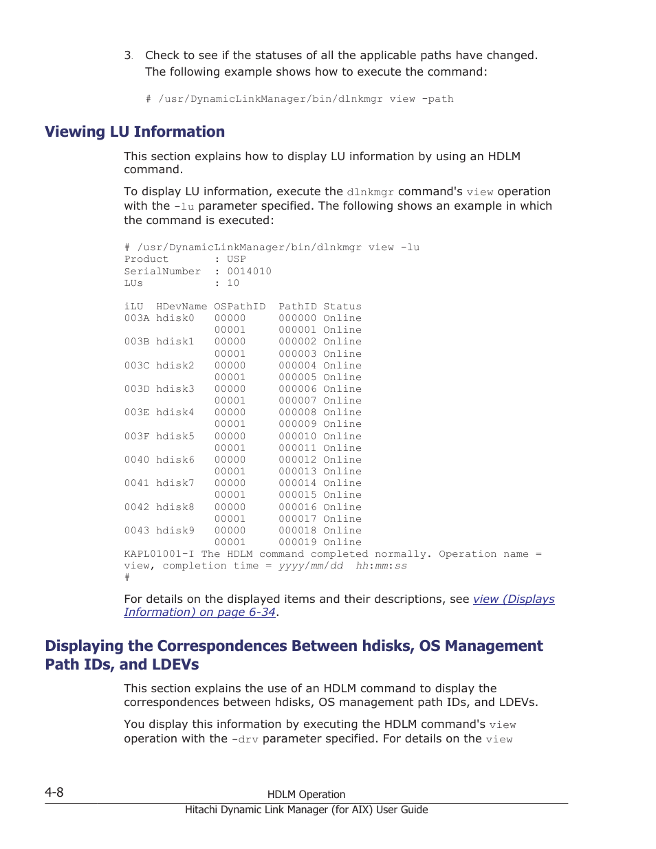 Viewing lu information, Viewing lu information -8, Ldevs -8 | HP XP Racks User Manual | Page 184 / 504