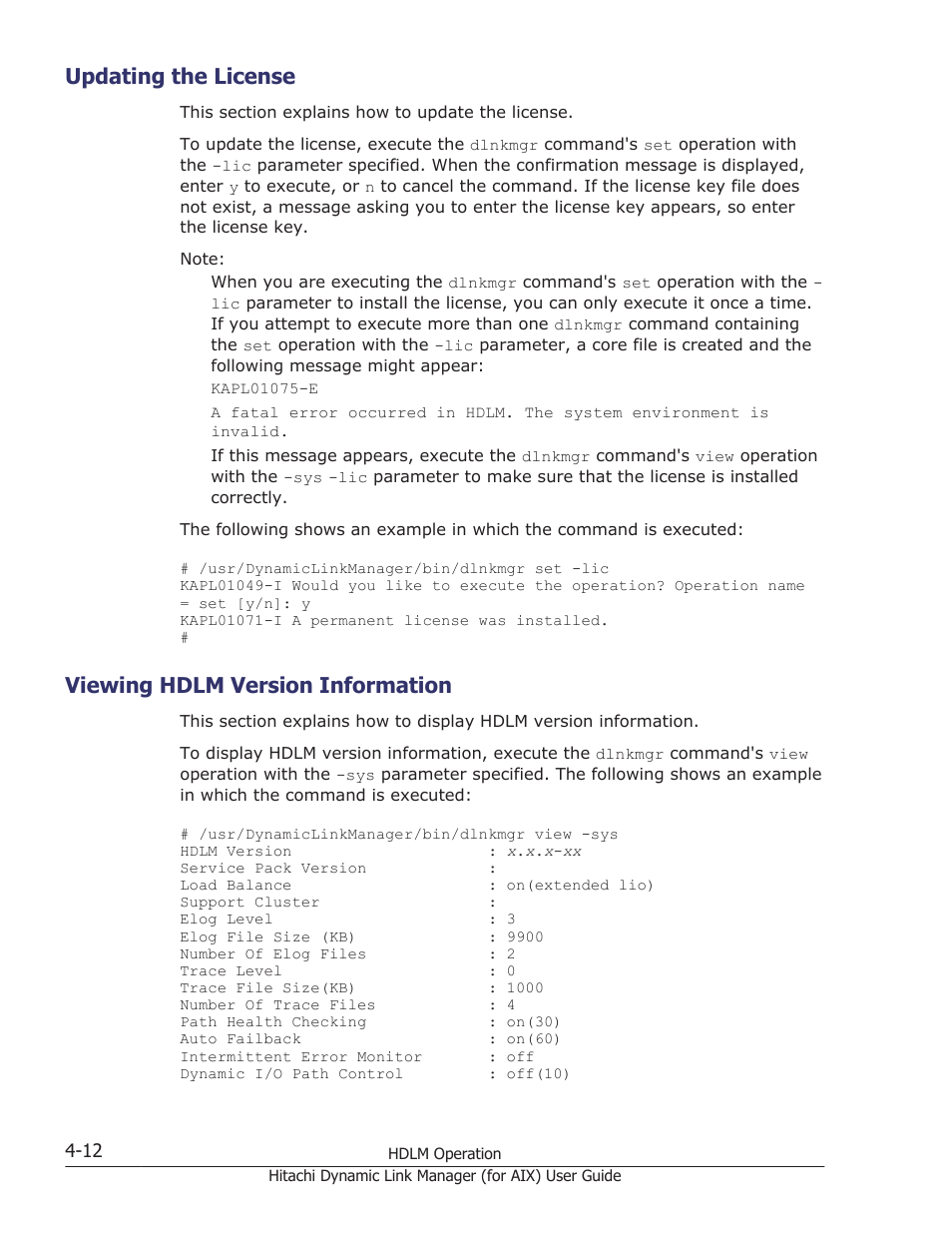 Updating the license, Viewing hdlm version information, Updating the license -12 | Viewing hdlm version information -12 | HP XP Racks User Manual | Page 188 / 504