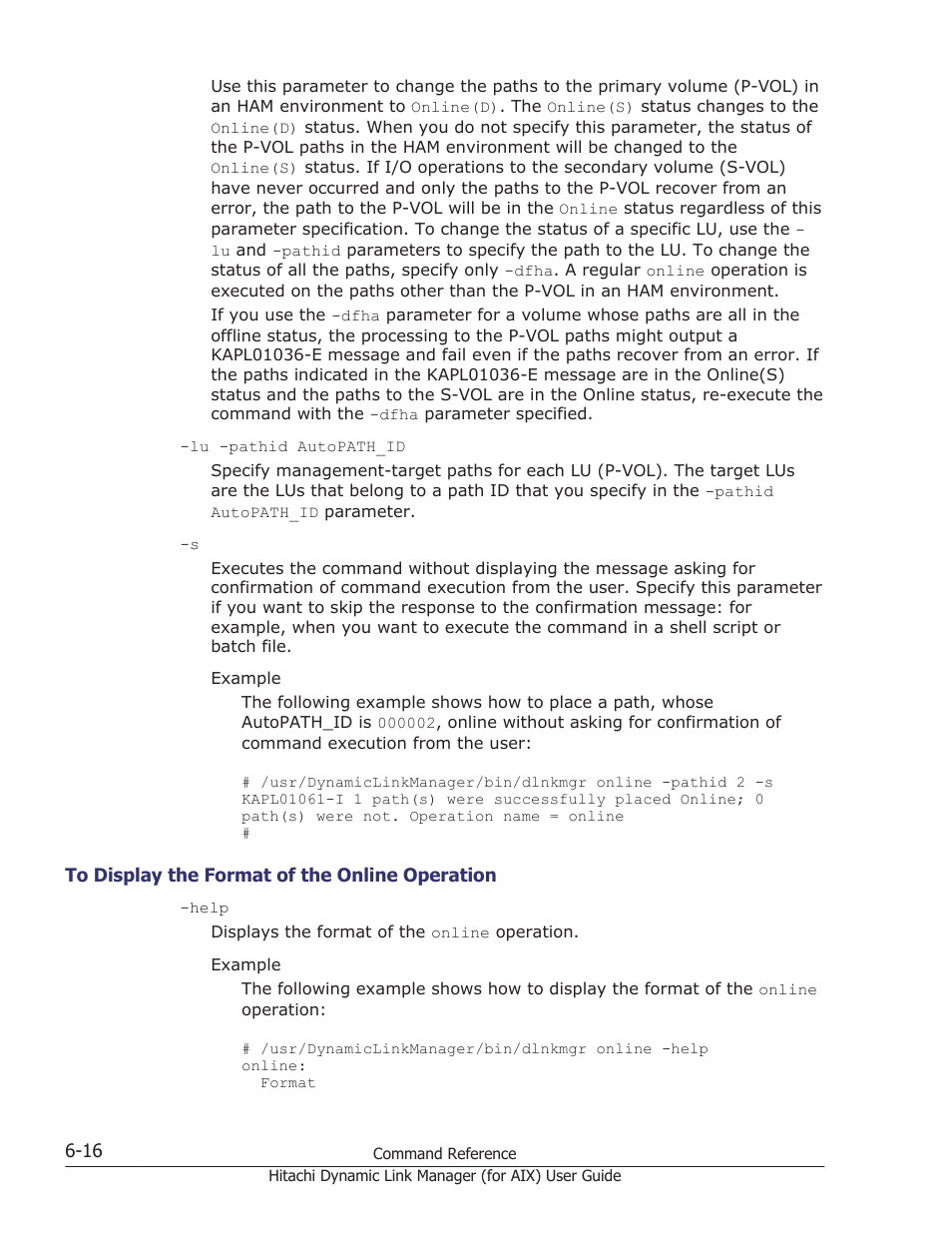 To display the format of the online operation -16 | HP XP Racks User Manual | Page 232 / 504