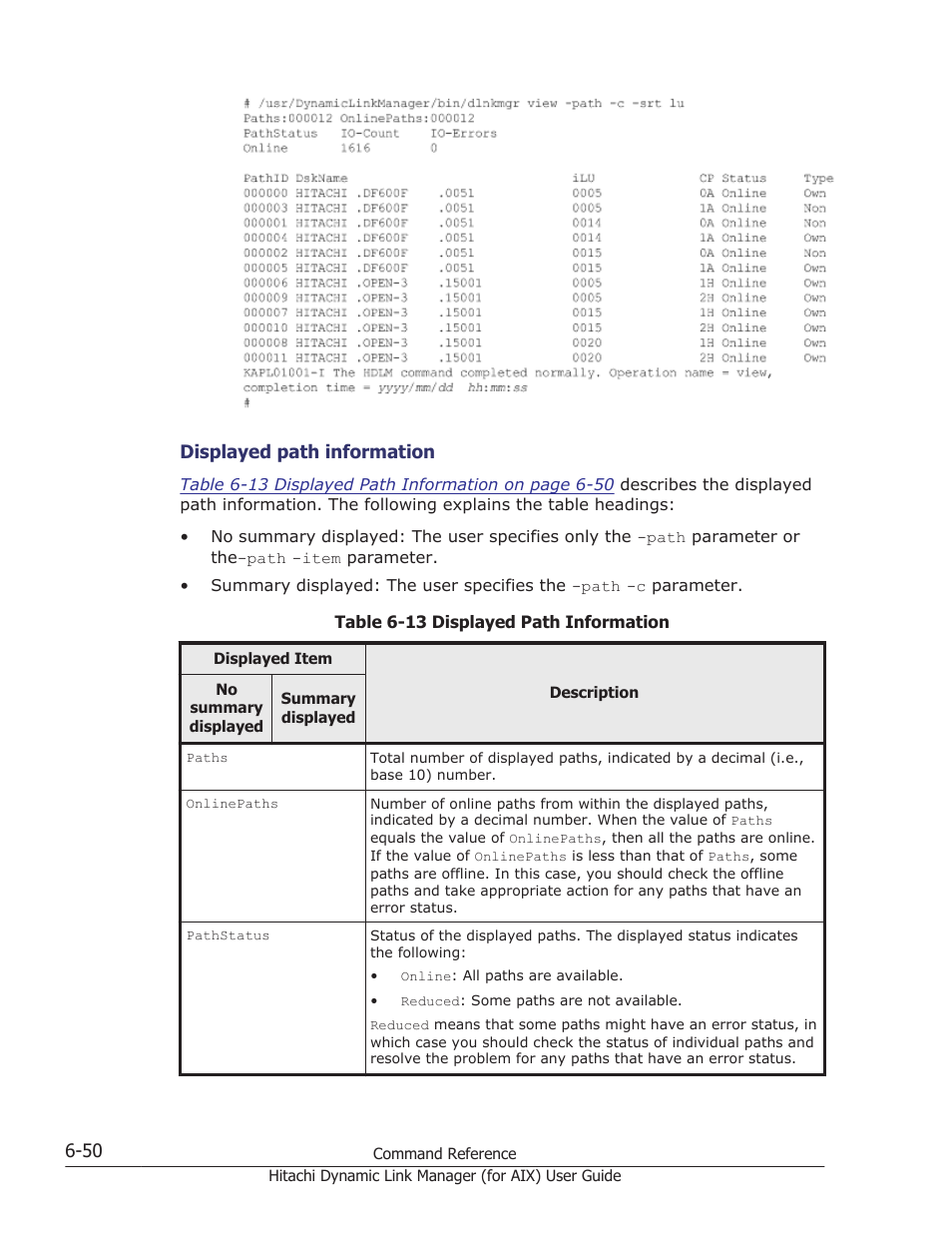 Table 6-13 displayed | HP XP Racks User Manual | Page 266 / 504