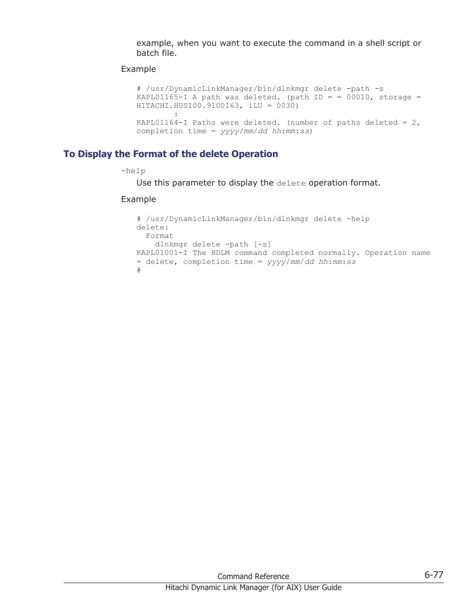 To display the format of the delete operation -77 | HP XP Racks User Manual | Page 293 / 504