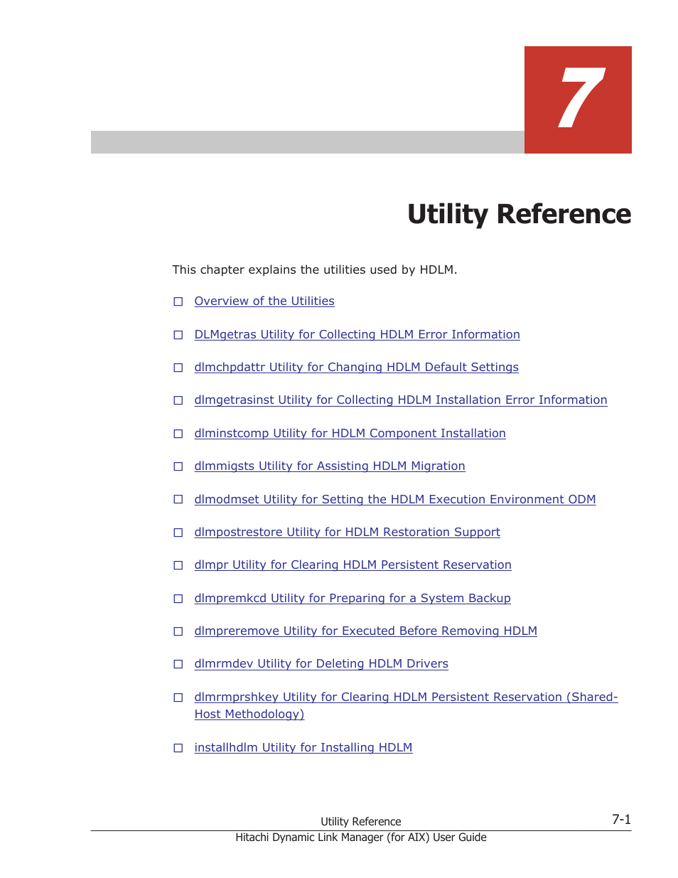 Utility reference, 7 utility reference -1, Chapter 7, utility reference on | HP XP Racks User Manual | Page 295 / 504