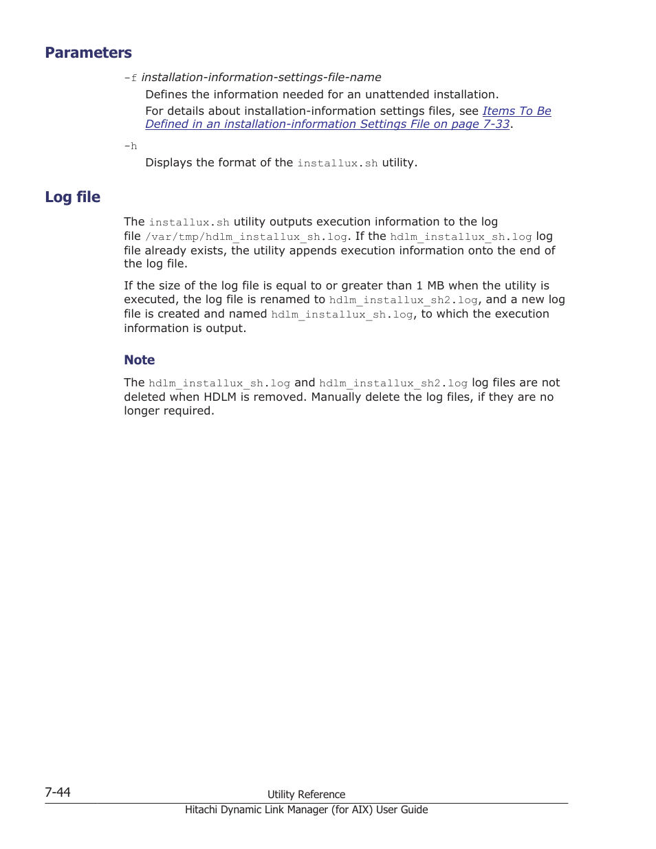 Parameters, Log file, Parameters -44 | Log file -44 | HP XP Racks User Manual | Page 338 / 504
