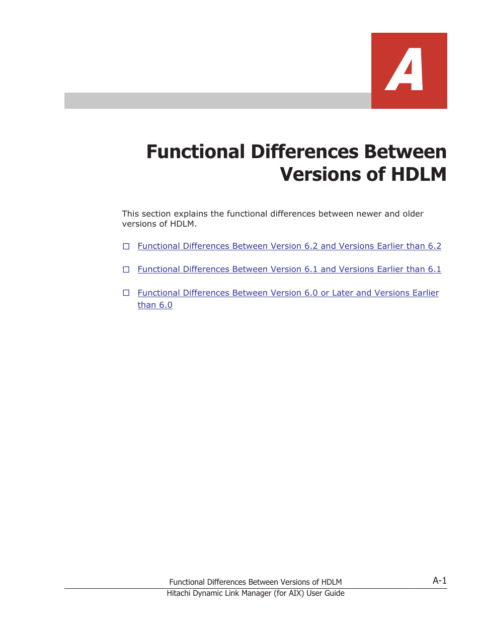 Functional differences between versions of hdlm, Appendix a, functional differences | HP XP Racks User Manual | Page 475 / 504