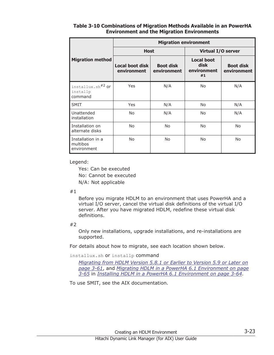 Methods and target environments, Table 3-10 combinations of migration | HP XP Racks User Manual | Page 89 / 504