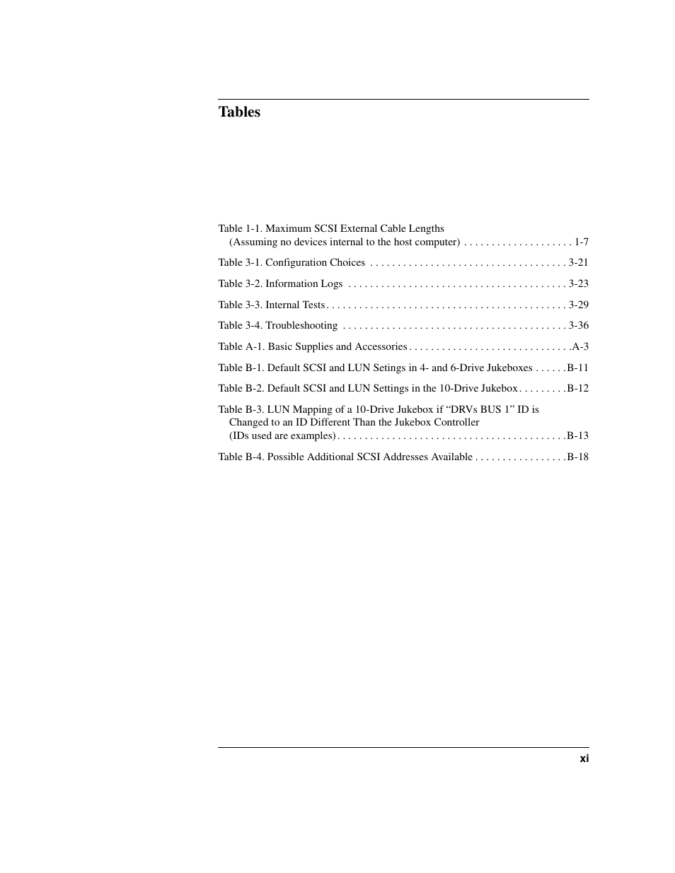 Tables | HP Optical Jukeboxes User Manual | Page 11 / 120