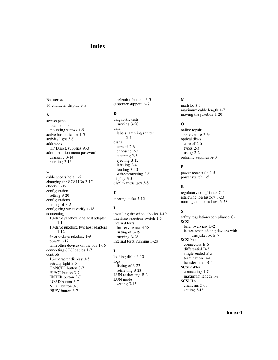 Numerics, Index | HP Optical Jukeboxes User Manual | Page 119 / 120