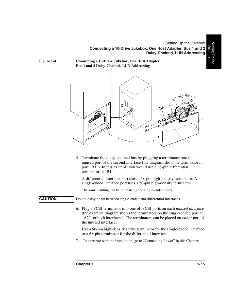 Bus 1 and 2 daisy-chained, lun addressing -15 | HP Optical Jukeboxes User Manual | Page 27 / 120