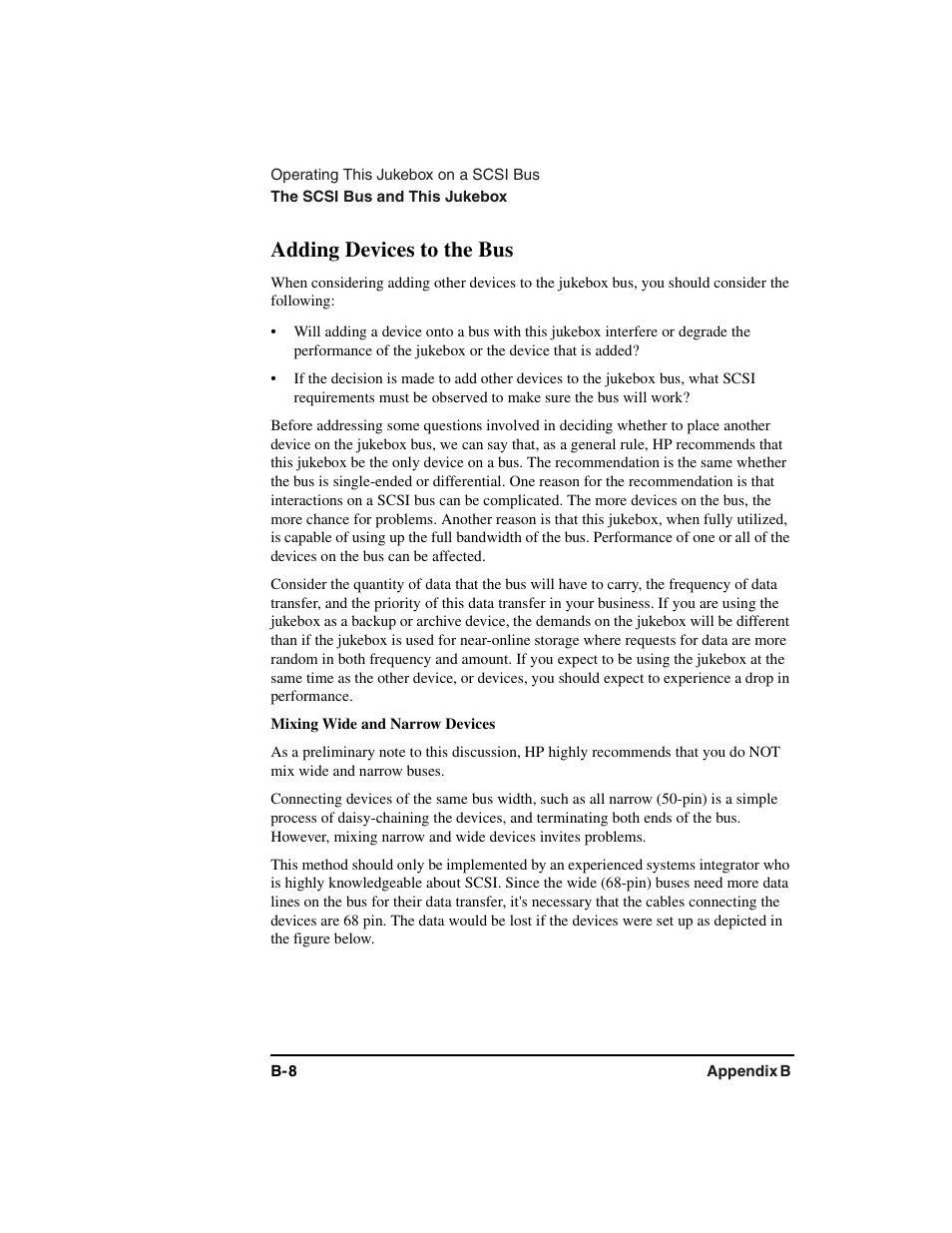Adding devices to the bus, Mixing wide and narrow devices | HP Optical Jukeboxes User Manual | Page 96 / 120