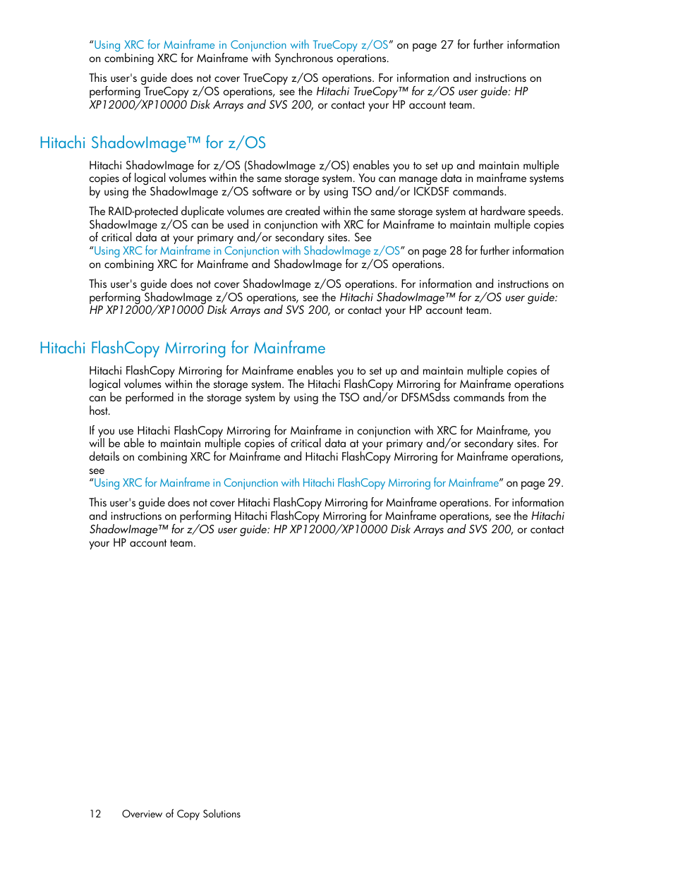 Hitachi shadowimage for z/os, Hitachi flashcopy mirroring for mainframe, 12 hitachi flashcopy mirroring for mainframe | Hitachi shadowimage™ for z/os | HP StorageWorks XP Remote Web Console Software User Manual | Page 12 / 48