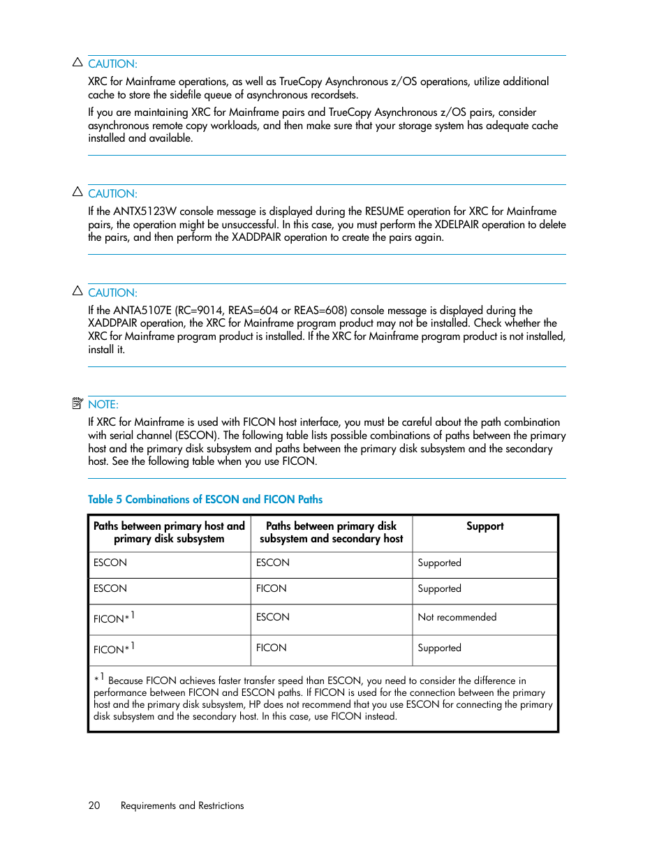 Combinations of escon and ficon paths | HP StorageWorks XP Remote Web Console Software User Manual | Page 20 / 48
