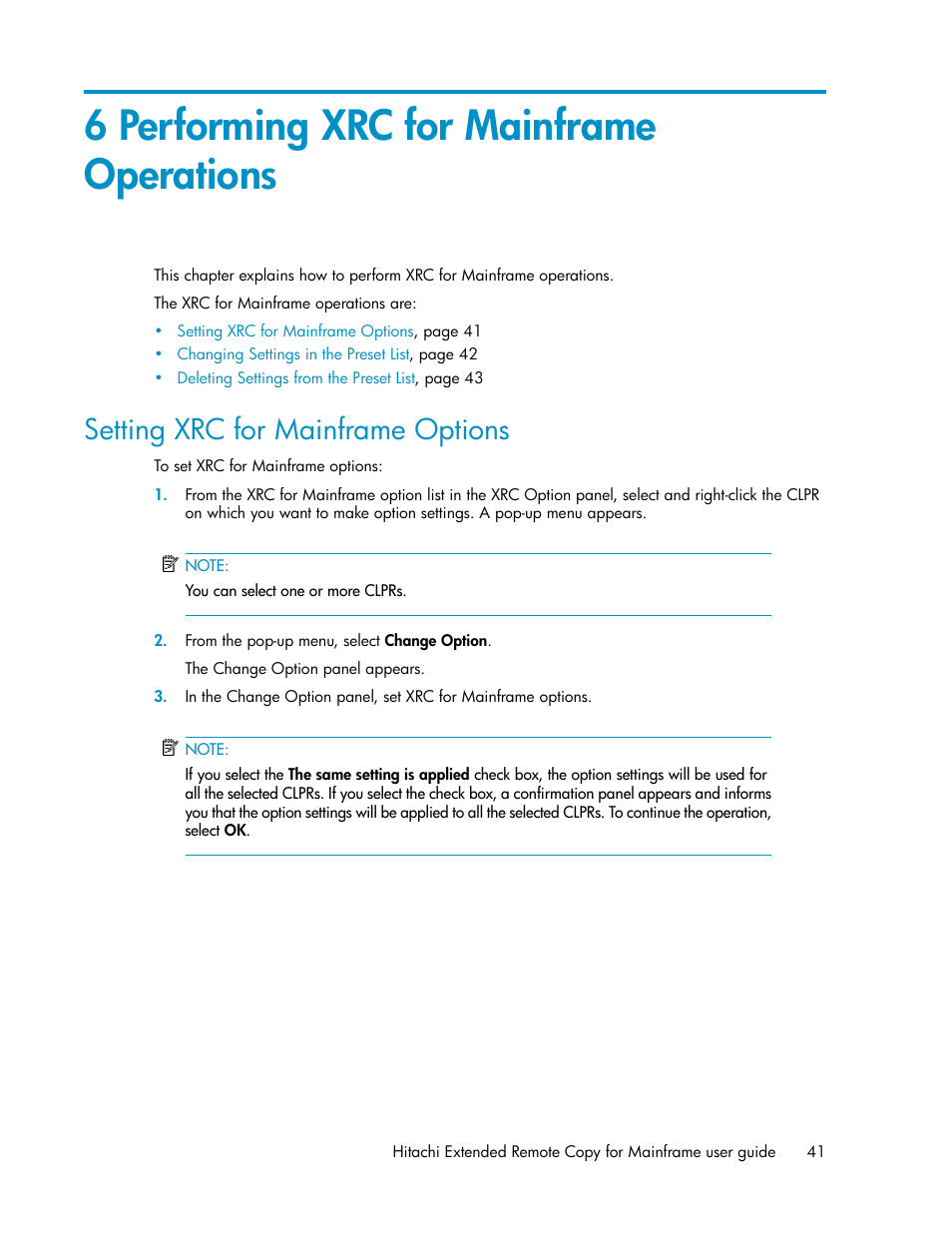 6 performing xrc for mainframe operations, Setting xrc for mainframe options | HP StorageWorks XP Remote Web Console Software User Manual | Page 41 / 48