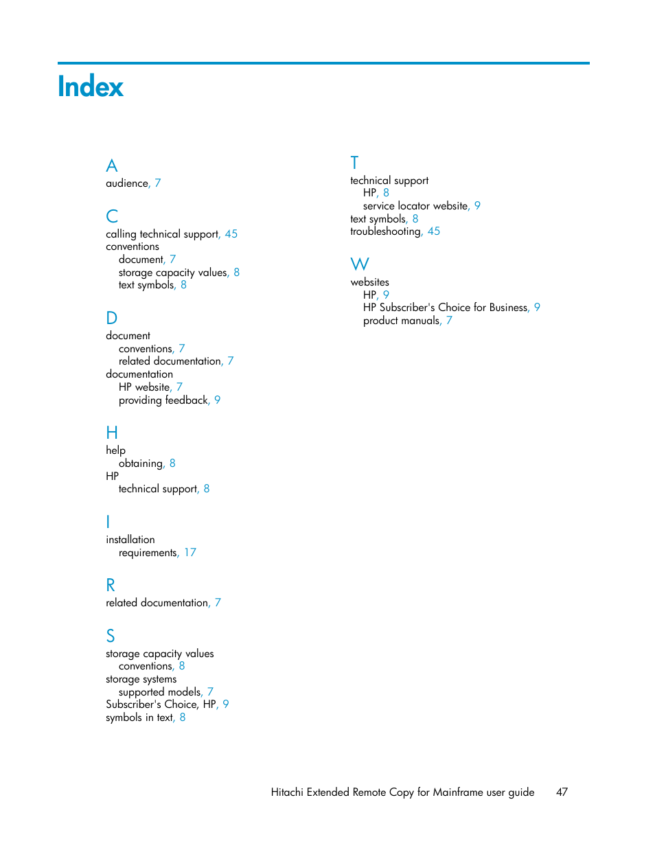 Index | HP StorageWorks XP Remote Web Console Software User Manual | Page 47 / 48