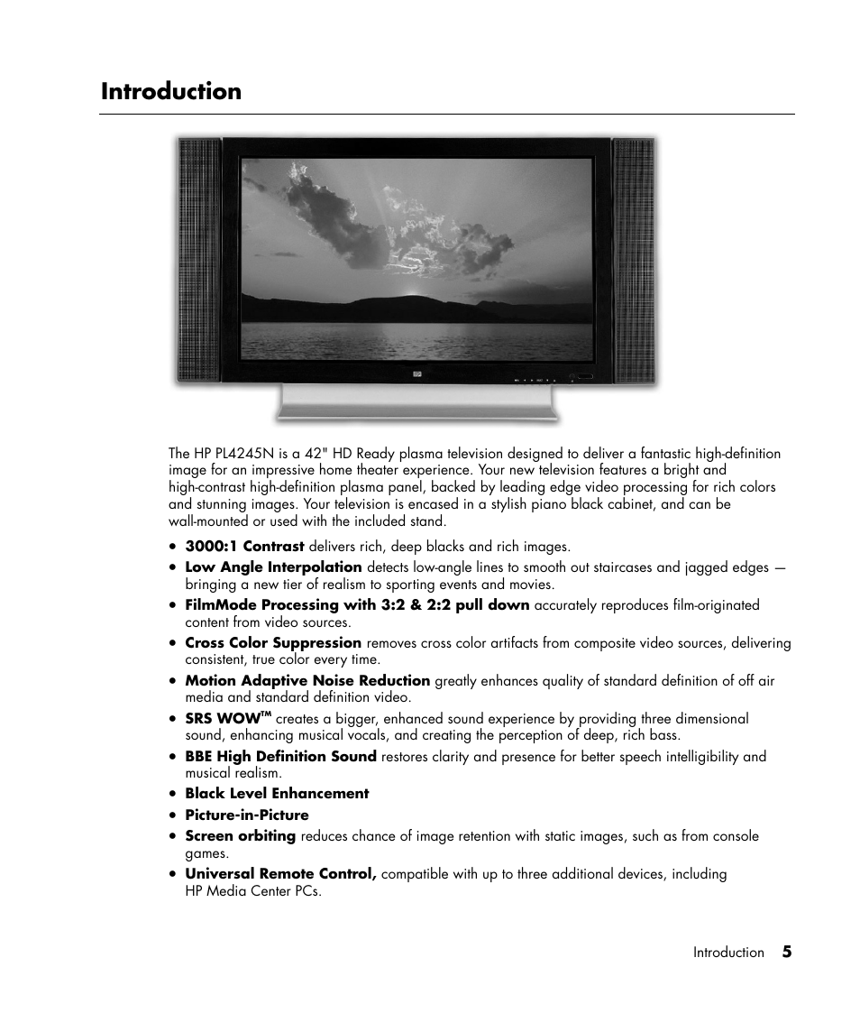 Introduction | HP PL4245N 42 inch HD-ready Plasma Television User Manual | Page 11 / 60
