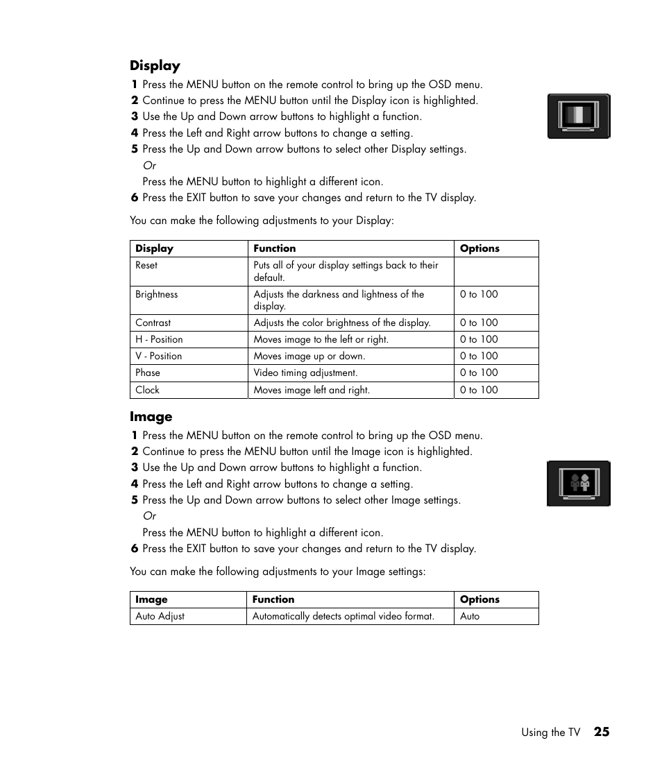 Display, Image | HP PL4245N 42 inch HD-ready Plasma Television User Manual | Page 31 / 60