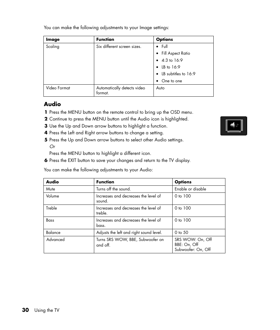 Audio | HP PL4245N 42 inch HD-ready Plasma Television User Manual | Page 36 / 60