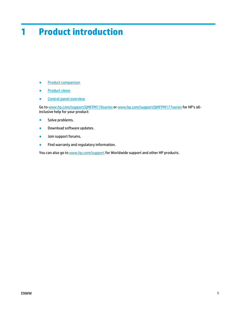 Product introduction, 1 product introduction, 1product introduction | HP Color LaserJet Pro MFP M177fw User Manual | Page 11 / 120
