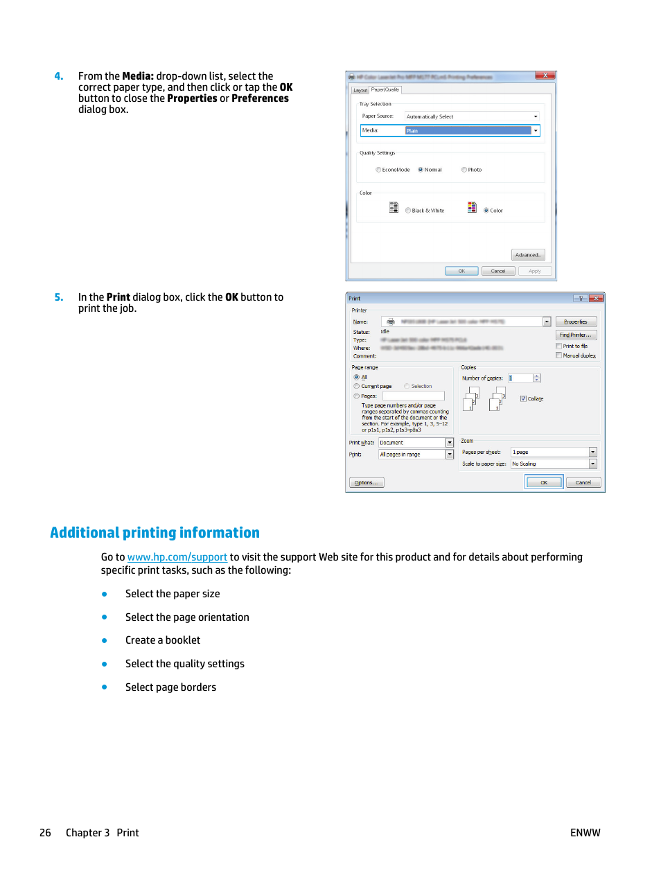 Additional printing information | HP Color LaserJet Pro MFP M177fw User Manual | Page 36 / 120