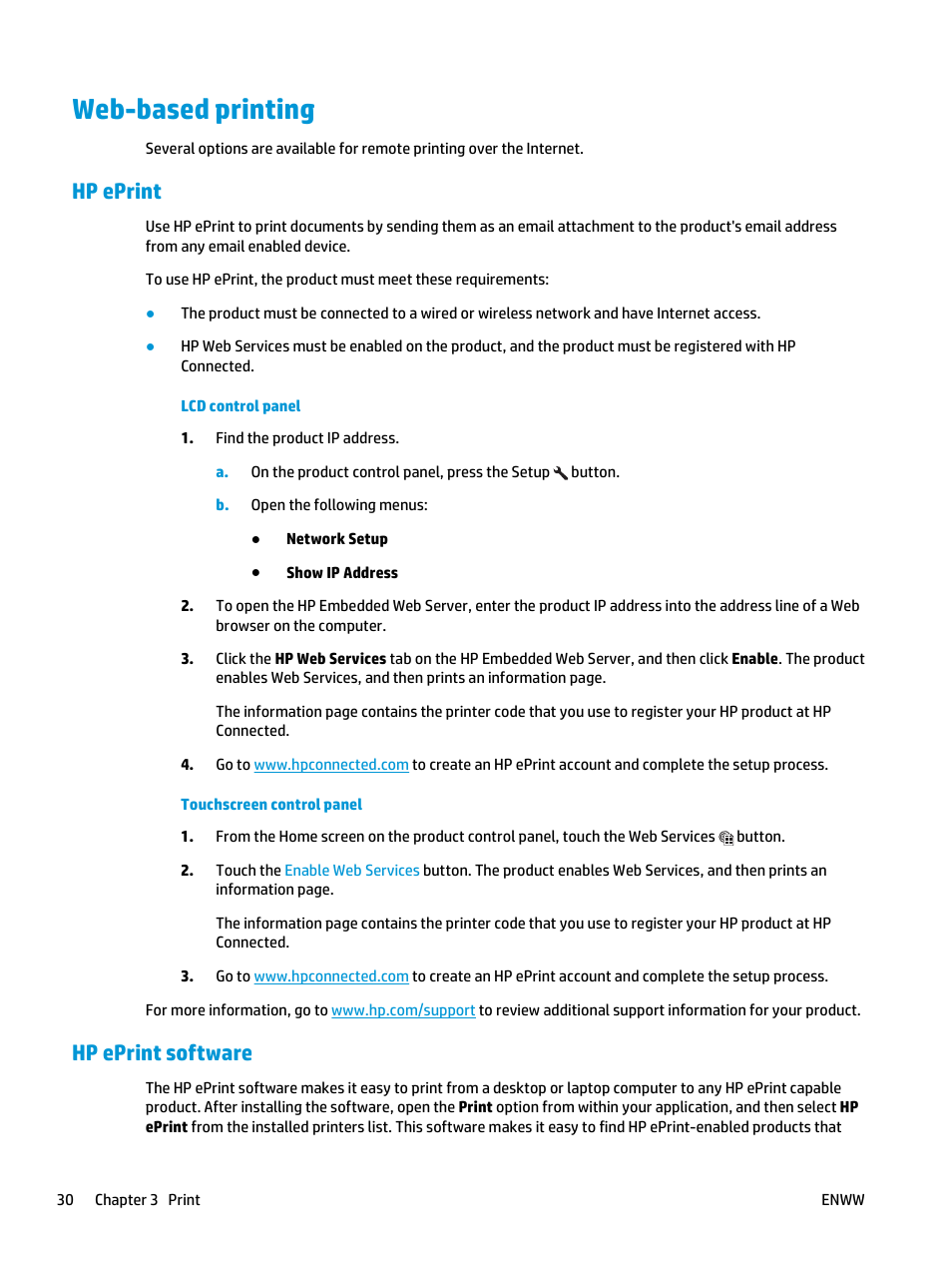 Web-based printing, Hp eprint, Hp eprint software | HP Color LaserJet Pro MFP M177fw User Manual | Page 40 / 120