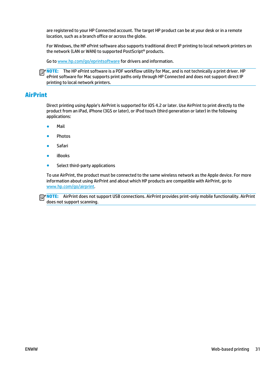 Airprint | HP Color LaserJet Pro MFP M177fw User Manual | Page 41 / 120