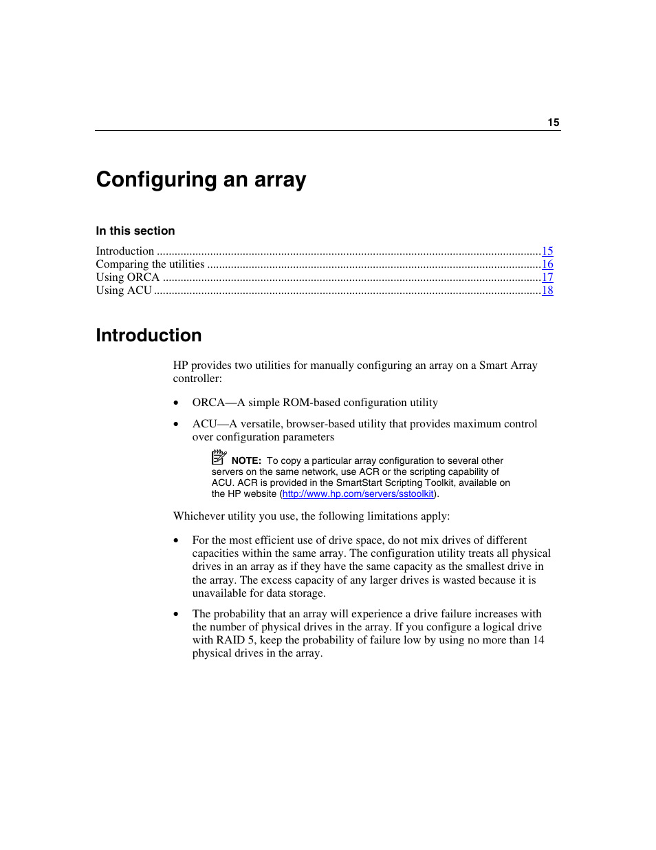 Configuring an array, Introduction, Configuring an array" o | HP Smart Array P600-Controller User Manual | Page 15 / 58