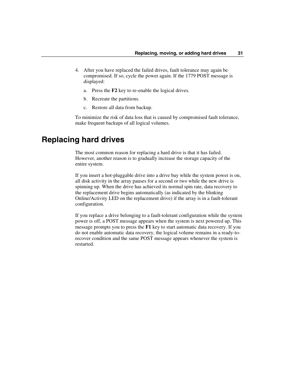 Replacing hard drives | HP Smart Array P600-Controller User Manual | Page 31 / 58