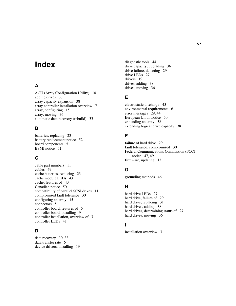 Index | HP Smart Array P600-Controller User Manual | Page 57 / 58
