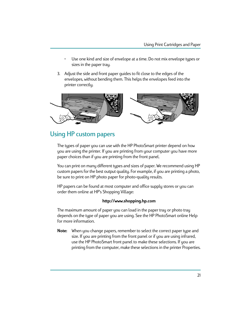 Using hp custom papers, Http://www.shopping.hp.com | HP Photosmart p1000 1000 Printer User Manual | Page 27 / 70