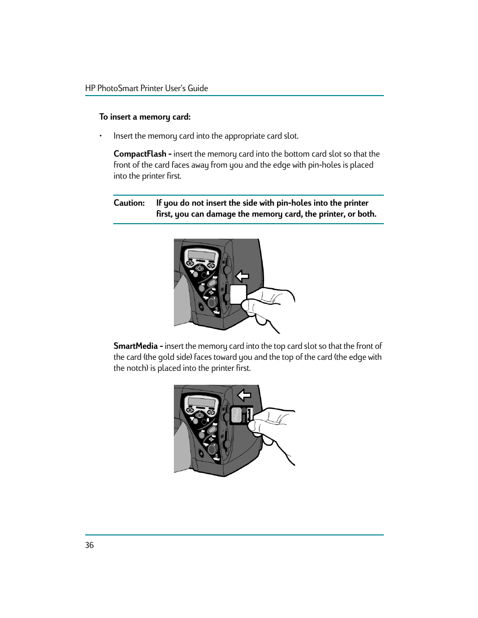 To insert a memory card | HP Photosmart p1000 1000 Printer User Manual | Page 42 / 70