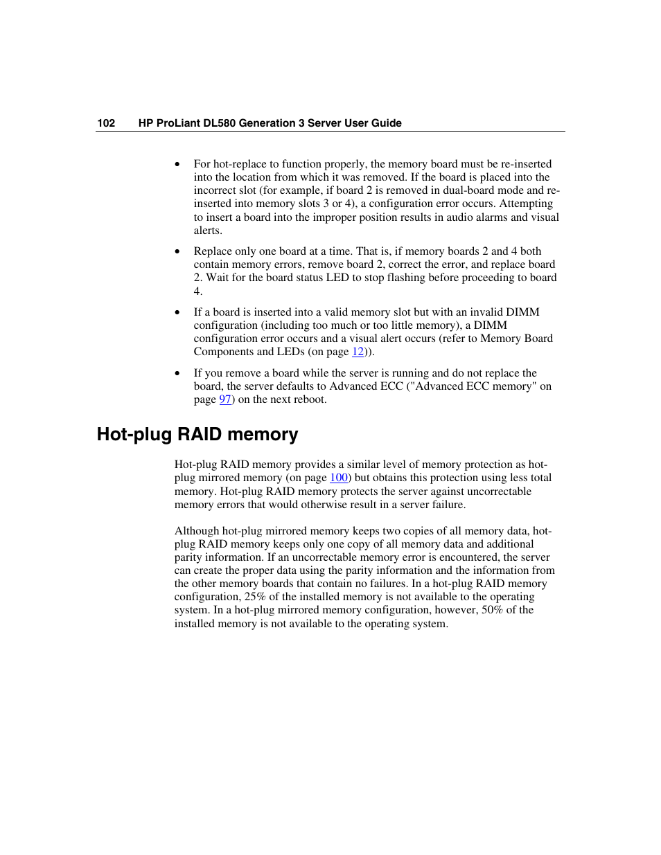 Hot-plug raid memory | HP ProLiant DL580 G3 Server User Manual | Page 102 / 190