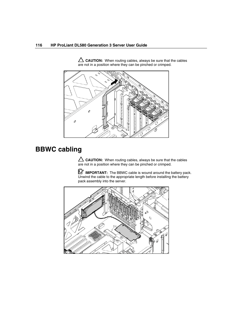 Bbwc cabling | HP ProLiant DL580 G3 Server User Manual | Page 116 / 190