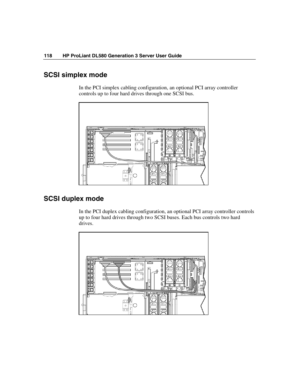 Scsi simplex mode, Scsi duplex mode | HP ProLiant DL580 G3 Server User Manual | Page 118 / 190