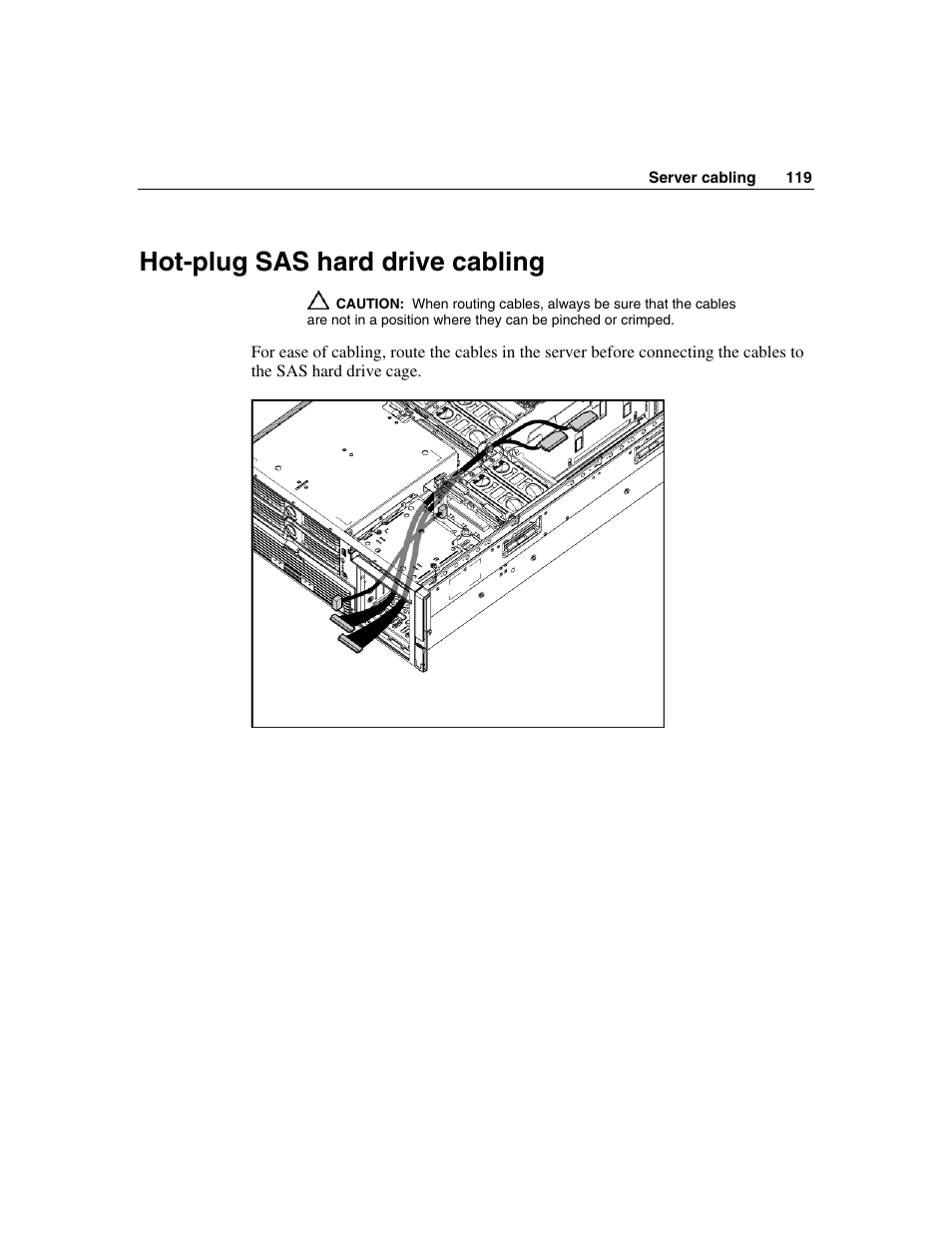 Hot-plug sas hard drive cabling | HP ProLiant DL580 G3 Server User Manual | Page 119 / 190