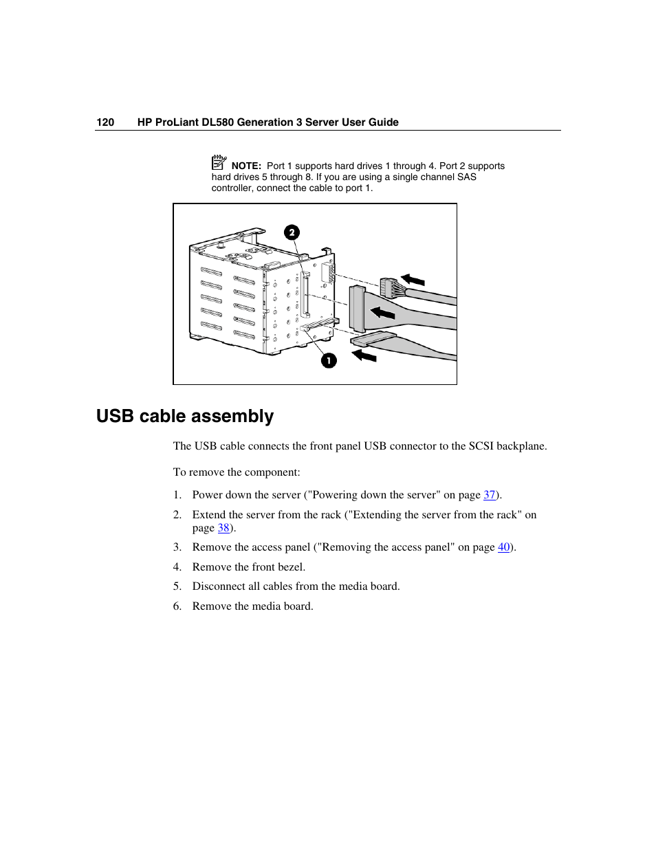 Usb cable assembly | HP ProLiant DL580 G3 Server User Manual | Page 120 / 190