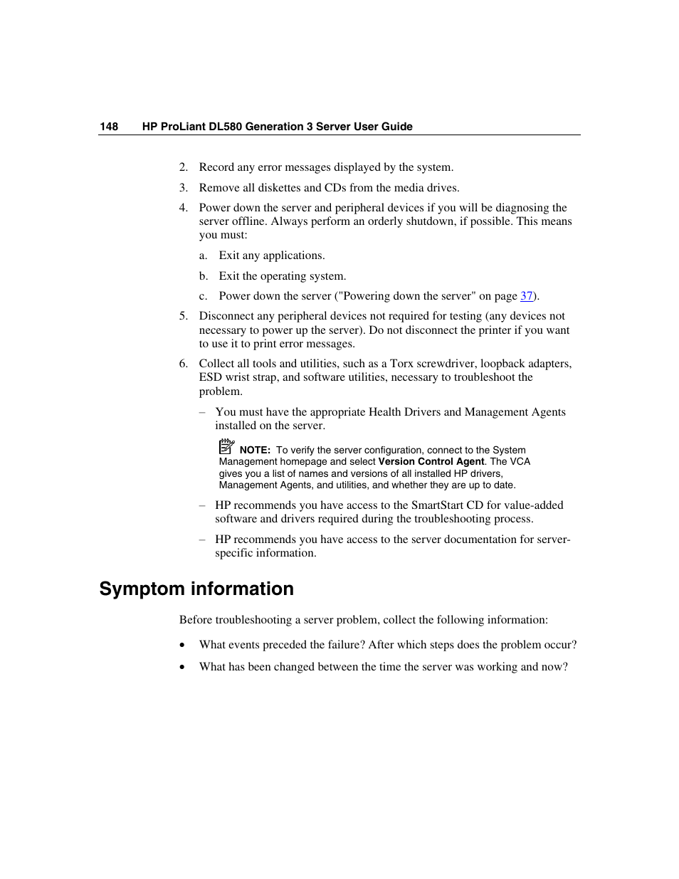 Symptom information | HP ProLiant DL580 G3 Server User Manual | Page 148 / 190