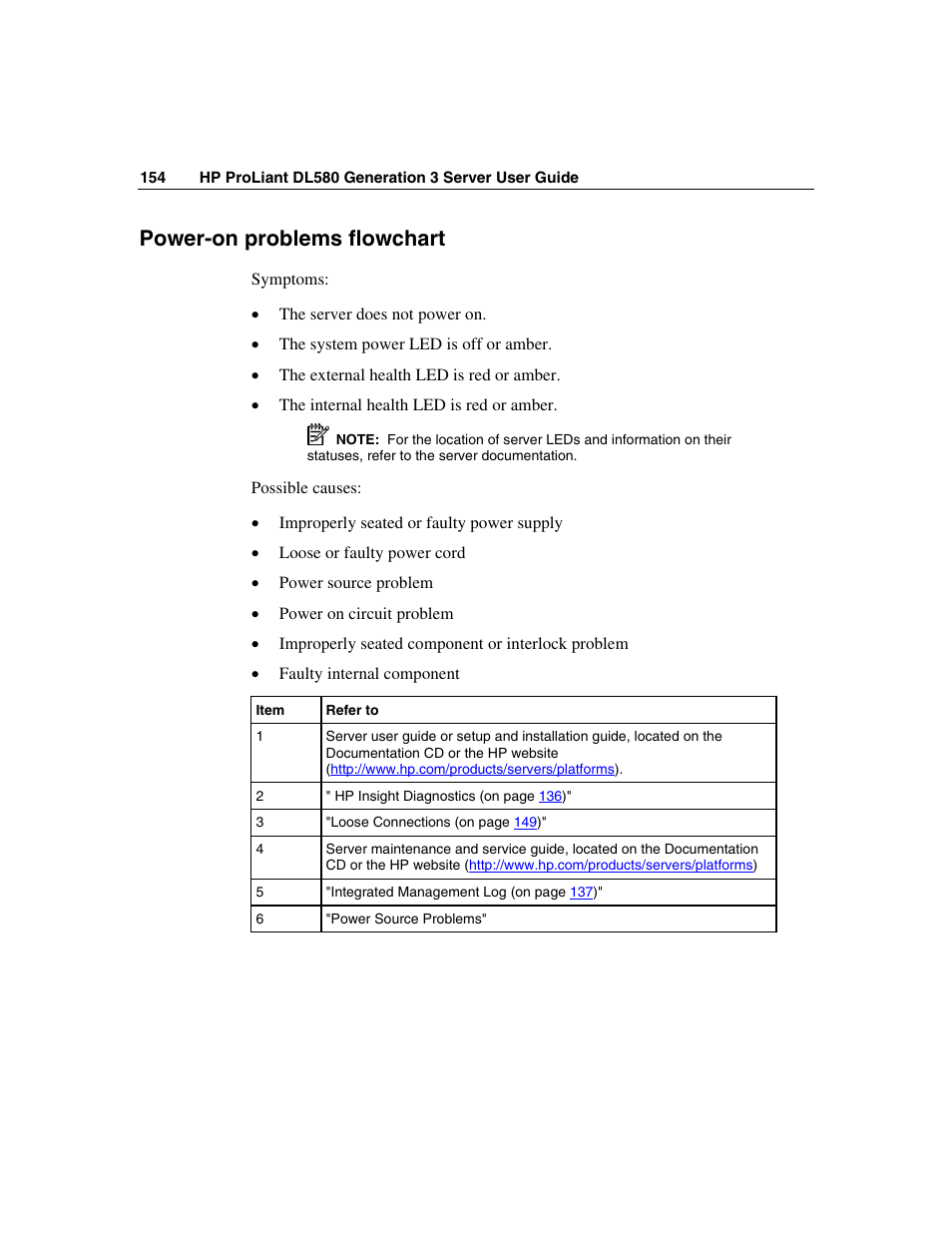 Power-on problems flowchart | HP ProLiant DL580 G3 Server User Manual | Page 154 / 190