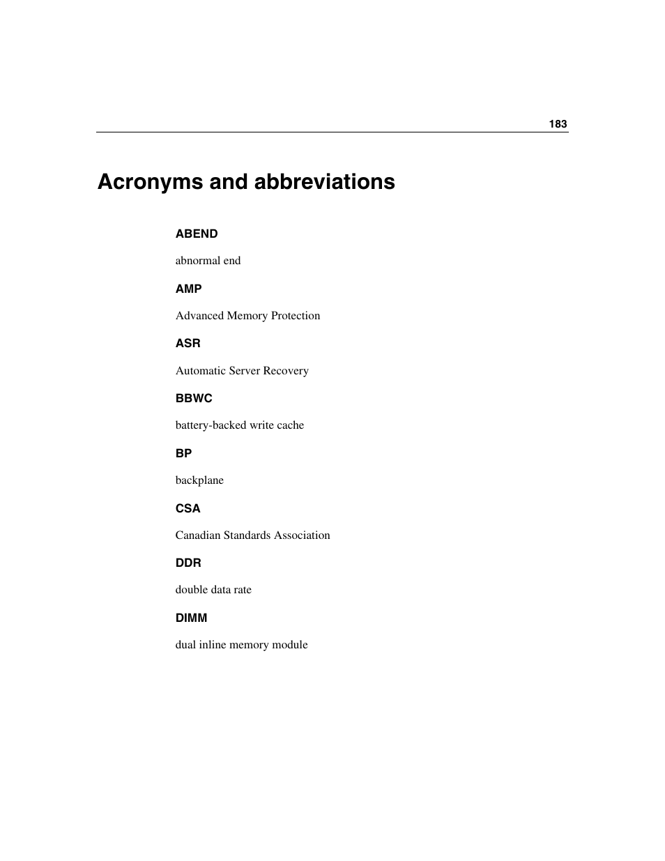 Acronyms and abbreviations | HP ProLiant DL580 G3 Server User Manual | Page 183 / 190