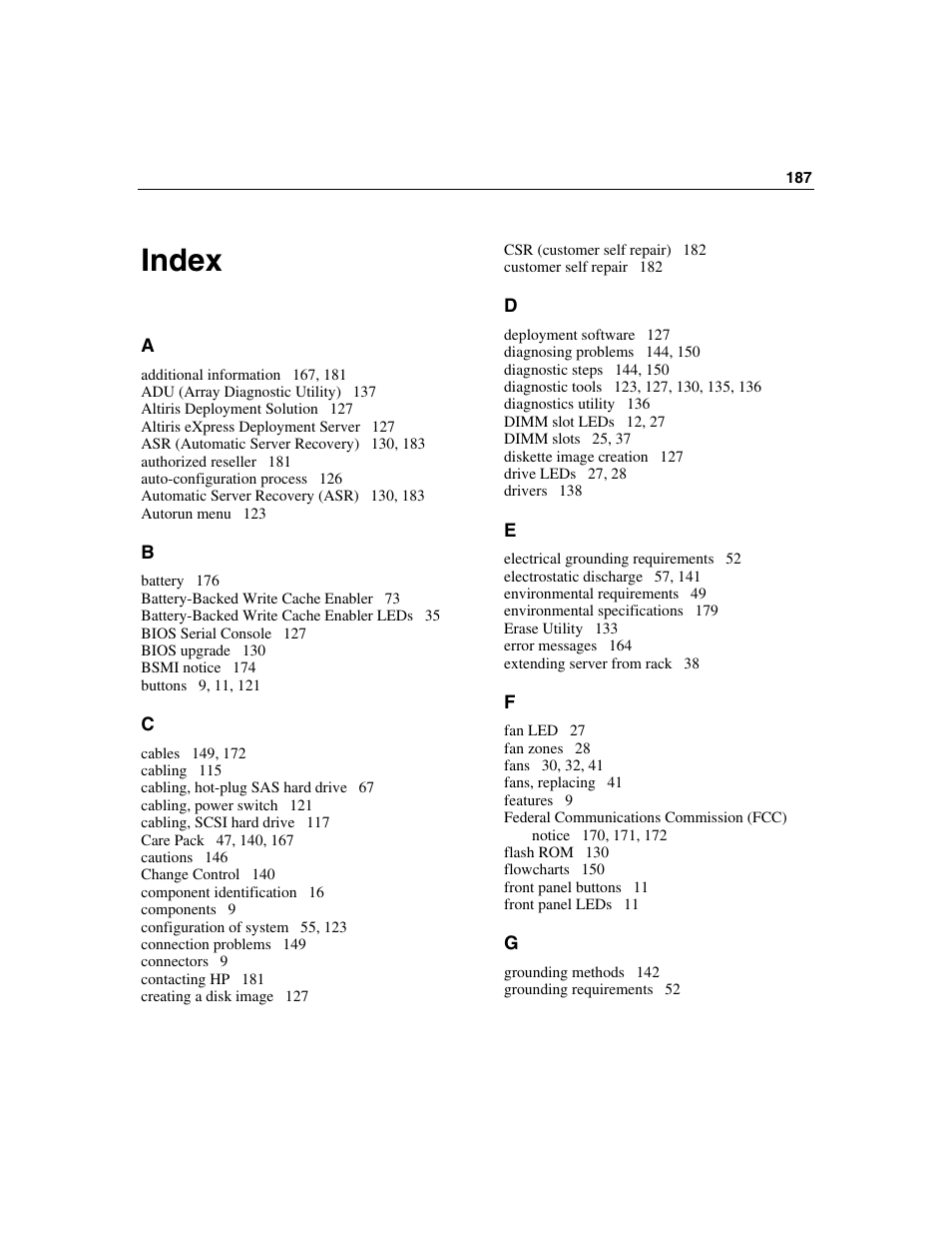 Index, Index 187 | HP ProLiant DL580 G3 Server User Manual | Page 187 / 190