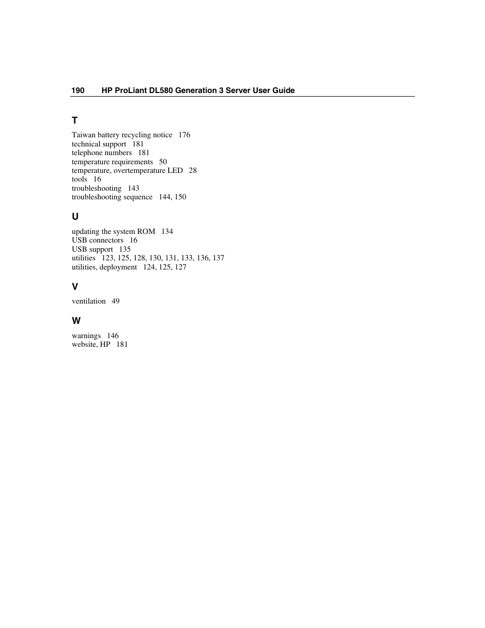 HP ProLiant DL580 G3 Server User Manual | Page 190 / 190