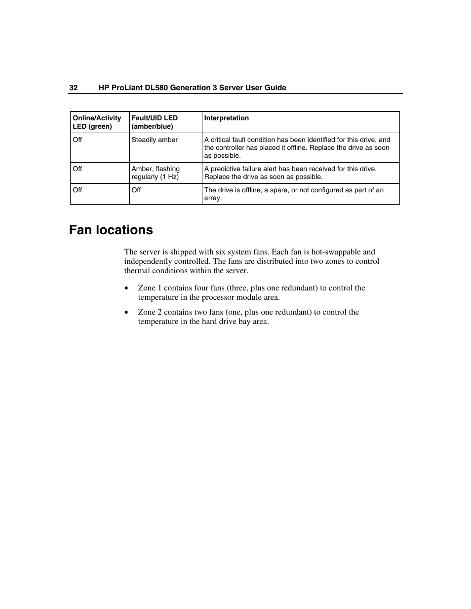 Fan locations | HP ProLiant DL580 G3 Server User Manual | Page 32 / 190