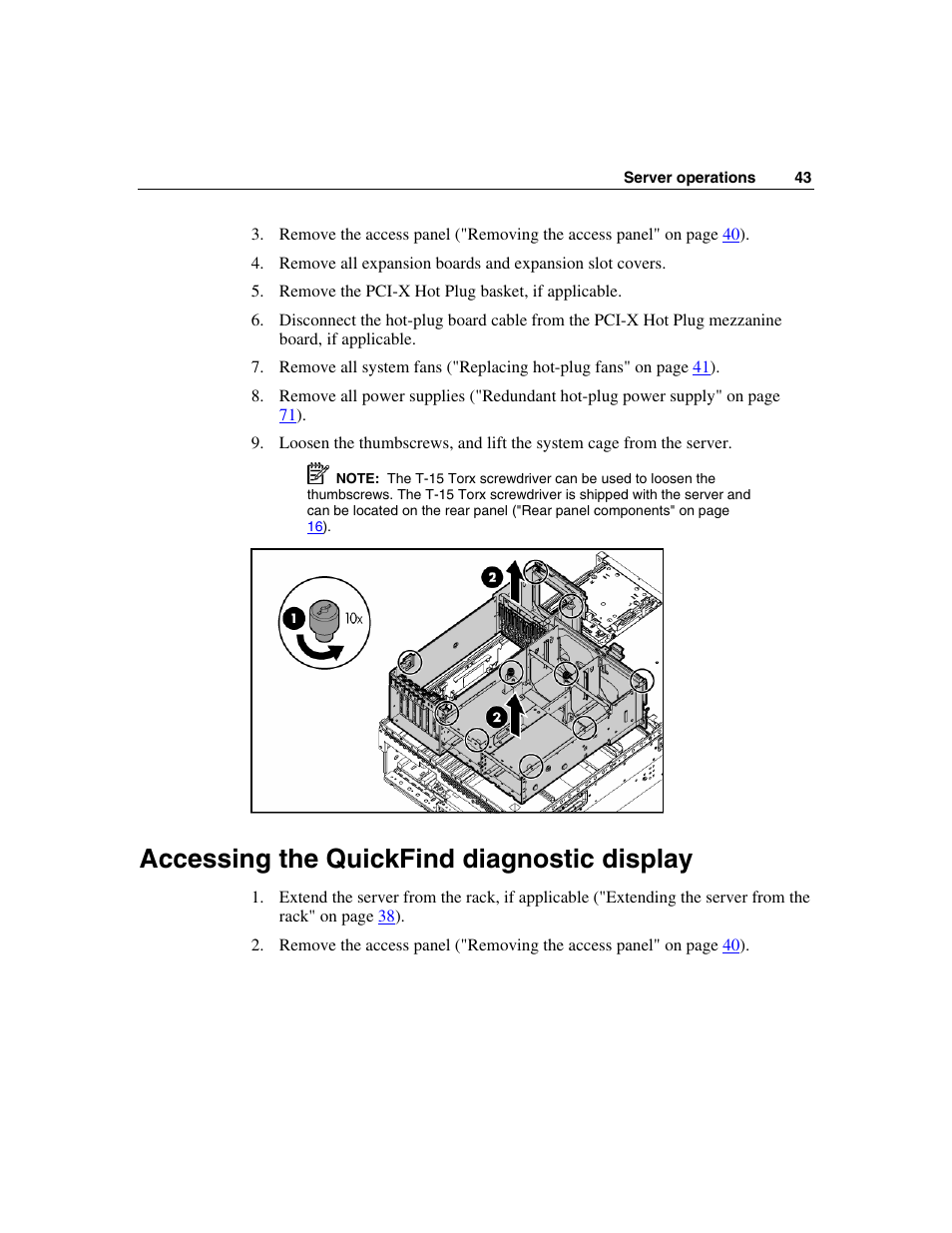 Accessing the quickfind diagnostic display | HP ProLiant DL580 G3 Server User Manual | Page 43 / 190