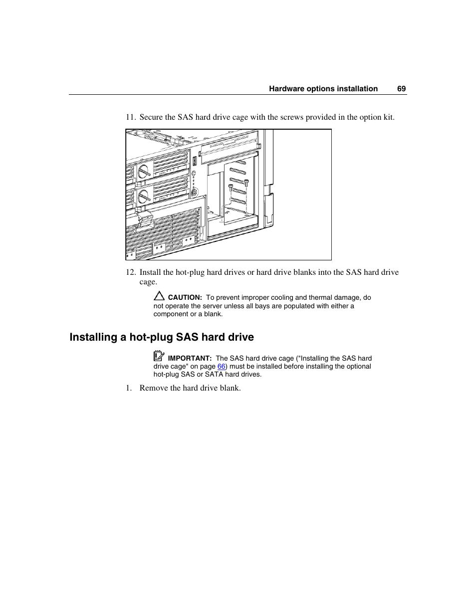 Installing a hot-plug sas hard drive | HP ProLiant DL580 G3 Server User Manual | Page 69 / 190