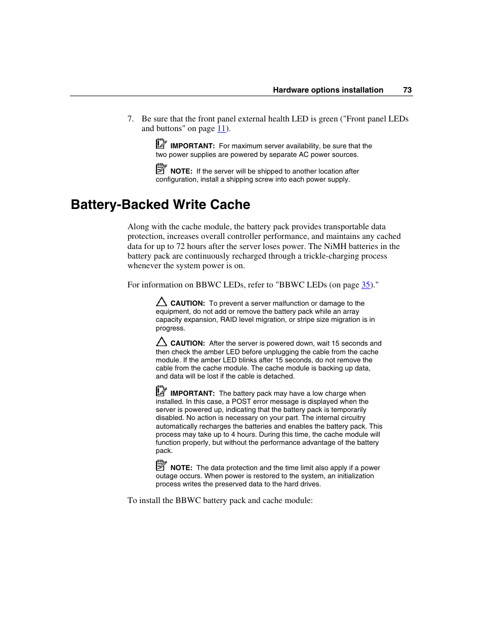 Battery-backed write cache | HP ProLiant DL580 G3 Server User Manual | Page 73 / 190