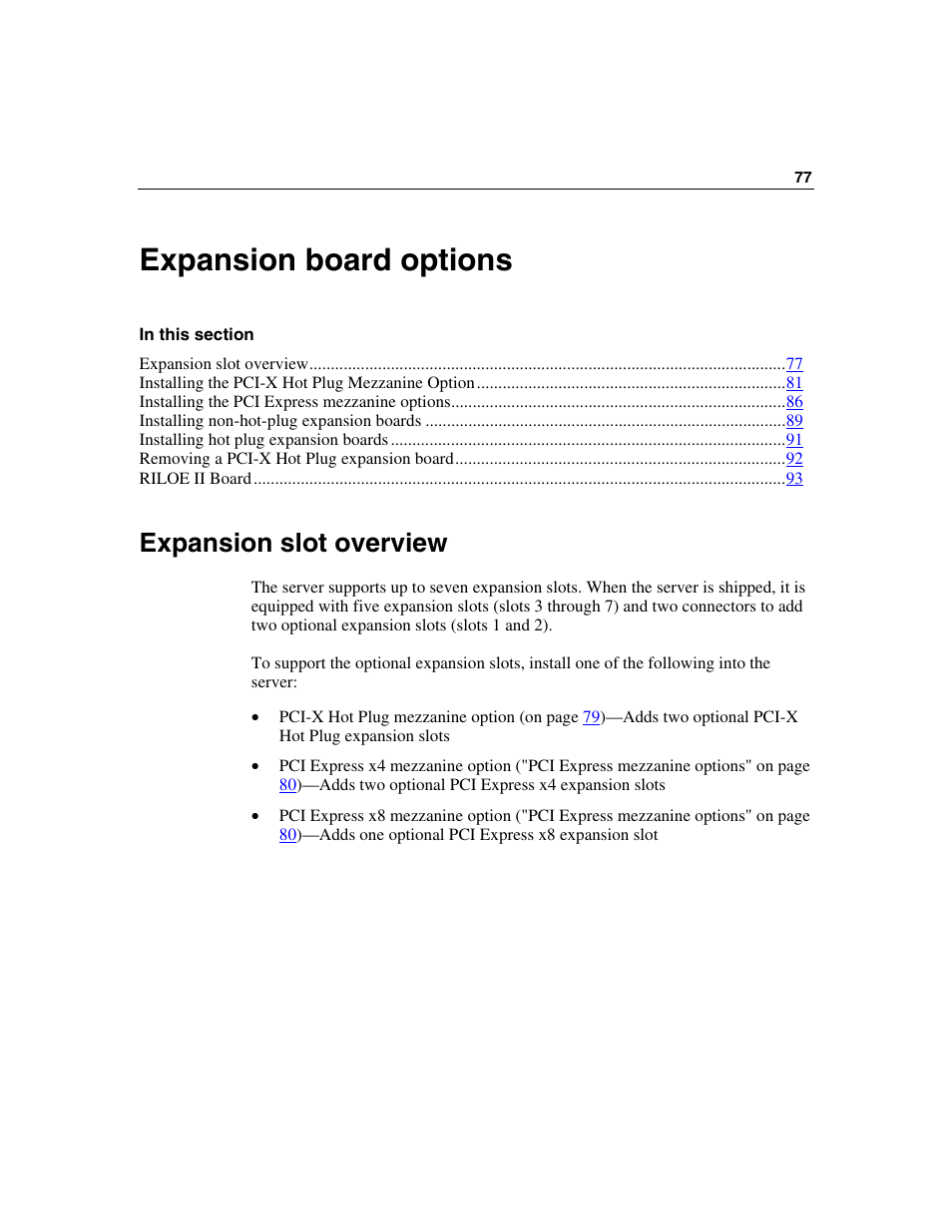 Expansion board options, Expansion slot overview | HP ProLiant DL580 G3 Server User Manual | Page 77 / 190