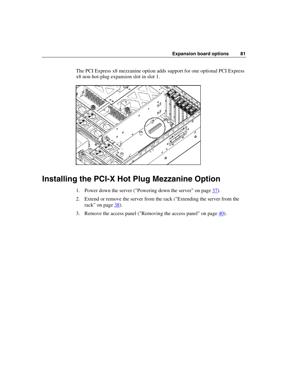 Installing the pci-x hot plug mezzanine option | HP ProLiant DL580 G3 Server User Manual | Page 81 / 190