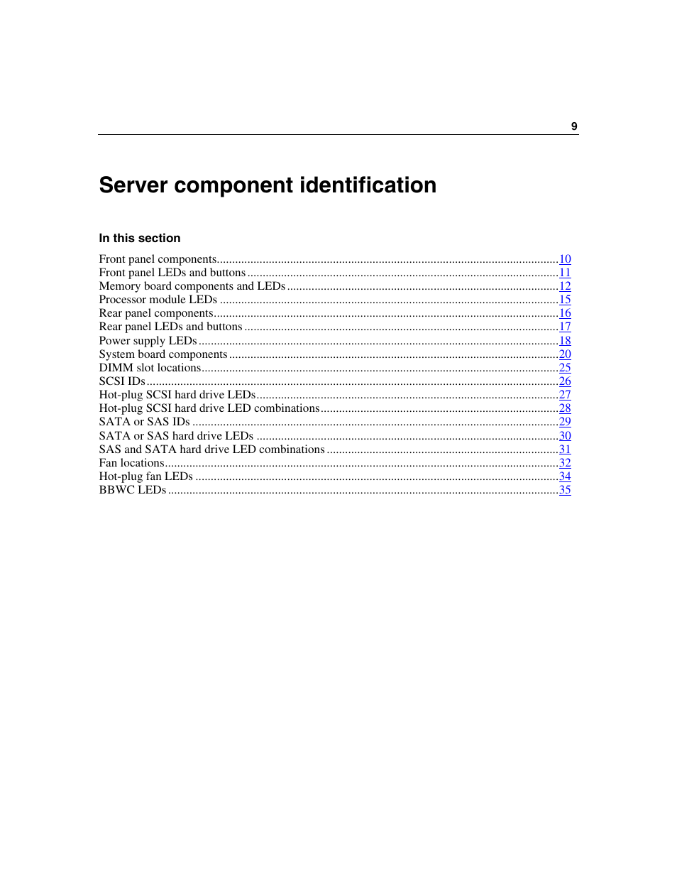 Server component identification | HP ProLiant DL580 G3 Server User Manual | Page 9 / 190