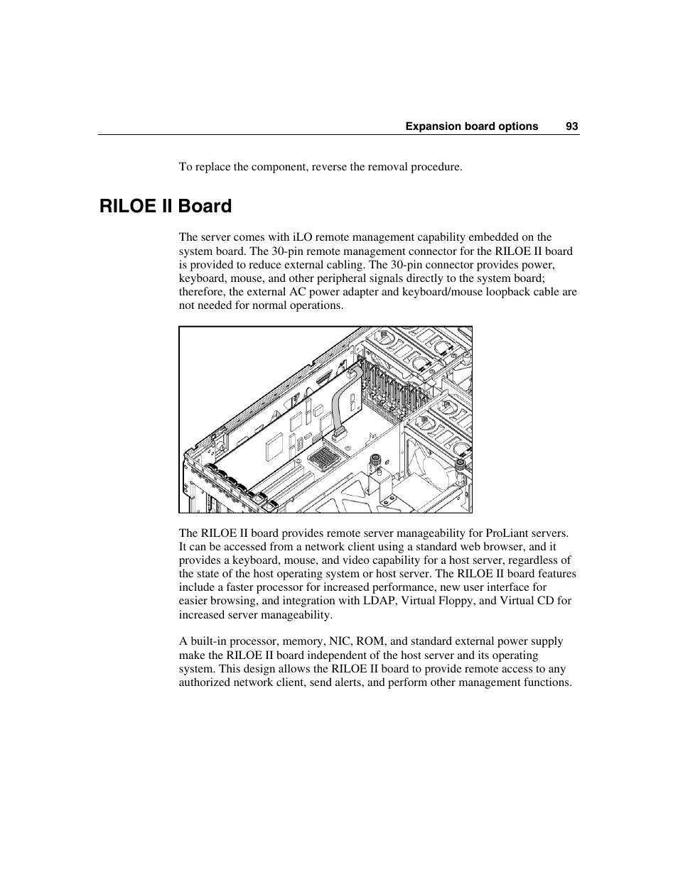 Riloe ii board | HP ProLiant DL580 G3 Server User Manual | Page 93 / 190