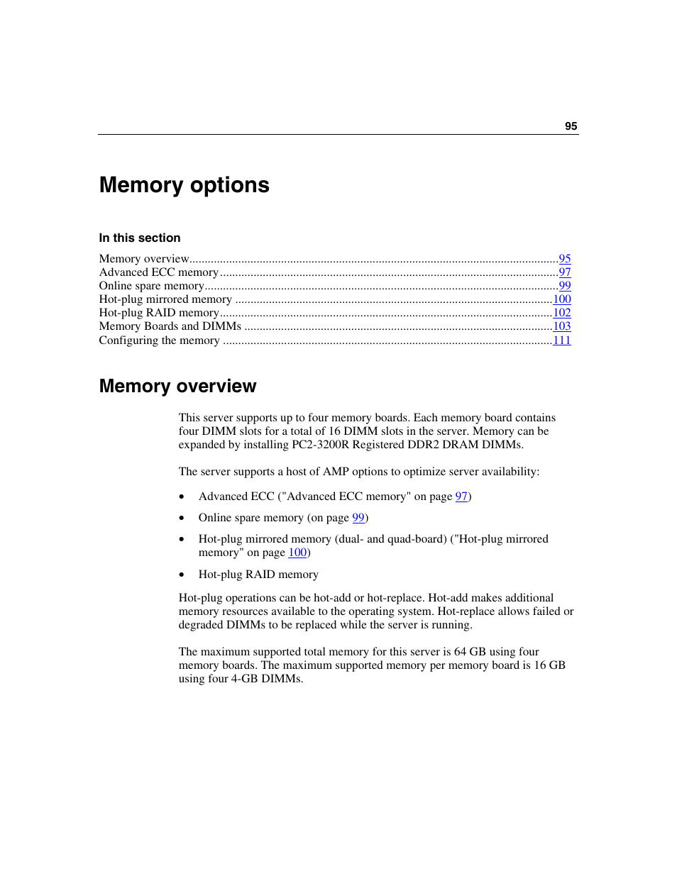 Memory options, Memory overview | HP ProLiant DL580 G3 Server User Manual | Page 95 / 190