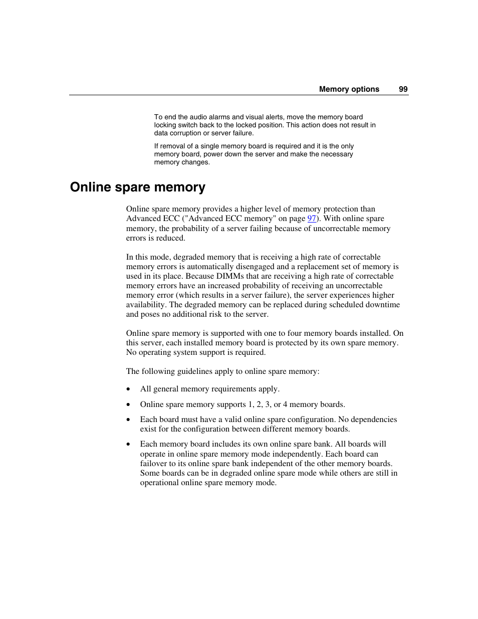 Online spare memory | HP ProLiant DL580 G3 Server User Manual | Page 99 / 190